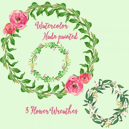Romantic Roses Wreath, Floral Watercolor Clipart...