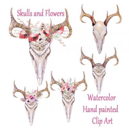 Watercolor Tribal Scull Clip Art:..