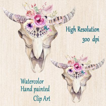 Watercolor tribal scull clip art: 