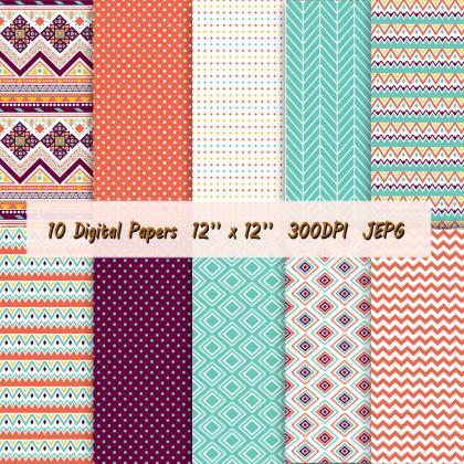 Digital Paper Including Aztec Patterns And..
