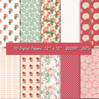 Digital Paper With Flower Pattern, Roses..