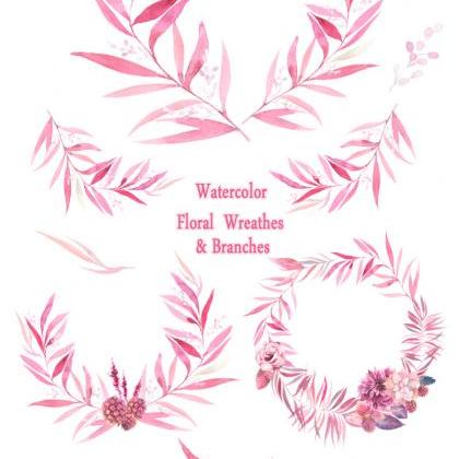 Watercolor Floral Wreaths, Branches, Leaves,..