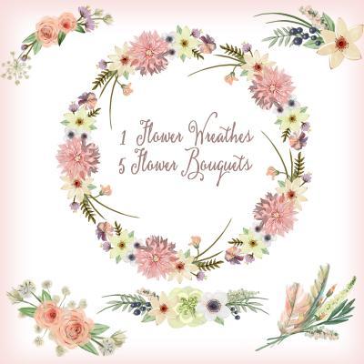 Watercolor hand painted floral frames clipart: &quot;FLORAL WREATHS&quot; pink flowers clipart wedding clipart DIY invite greeting card floral clipart hand painted