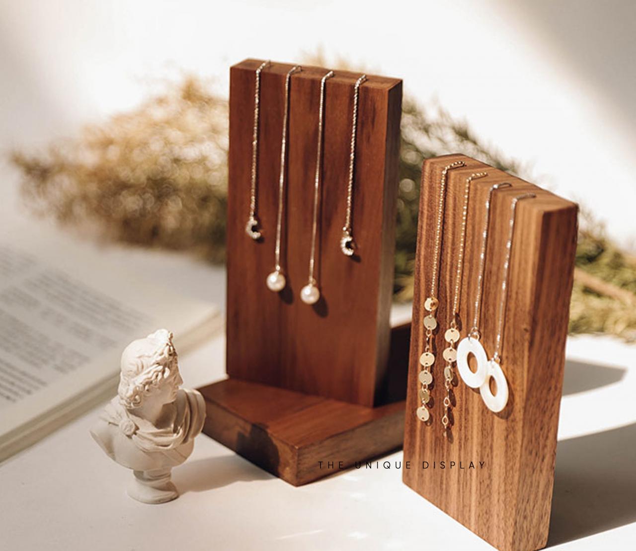 Modern Jewelry Organizer Display Stand, Wood Countertop Necklace Holder  Display with Hooks for Pendants Necklace Rings Chains Storage Rack 12  Hangers - Walmart.com