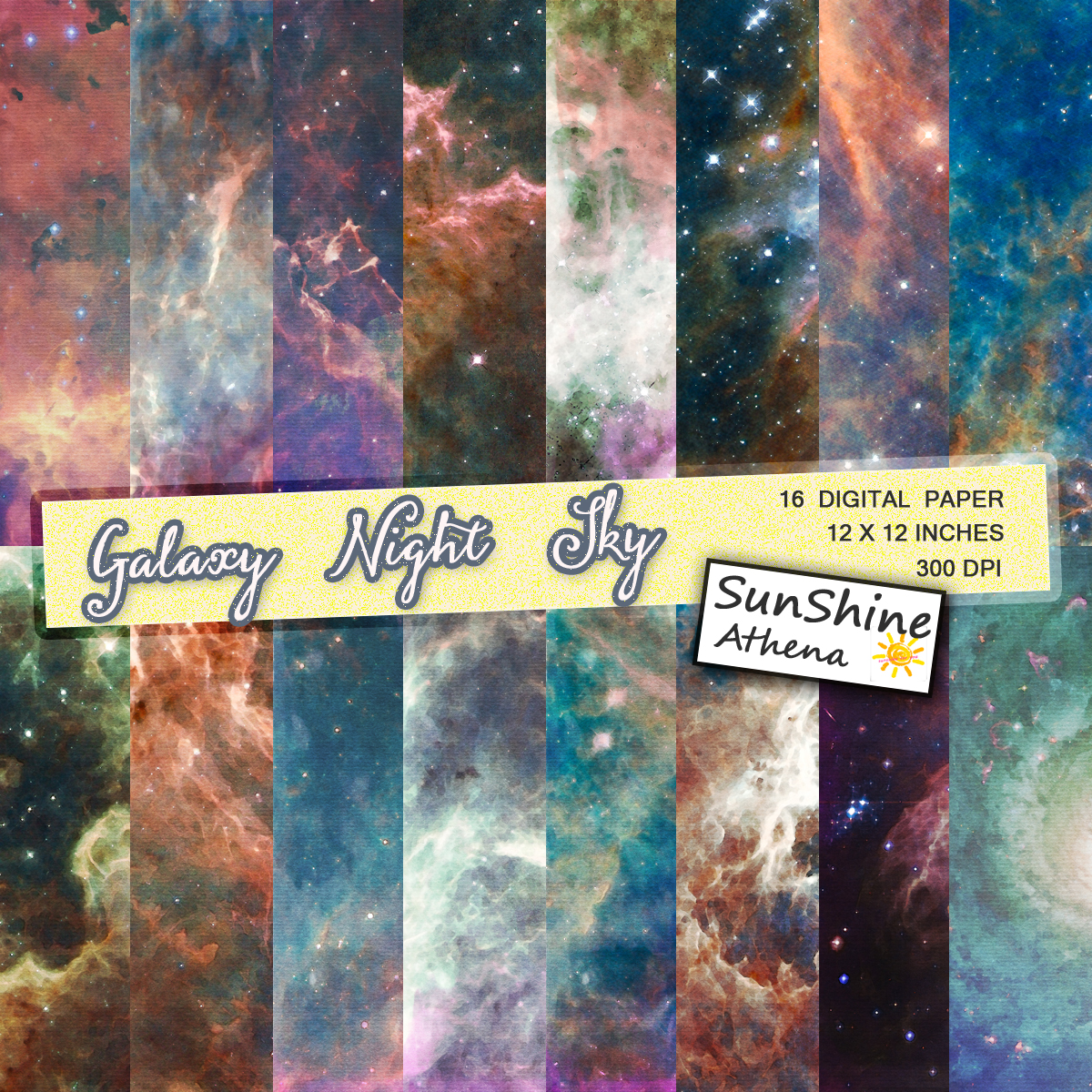 Galaxy Digital Paper, Sparkle & Glitter Star Night Sky Digital Paper, Wishing Star, Cosmic Space, Midnight Background, Starry Skies