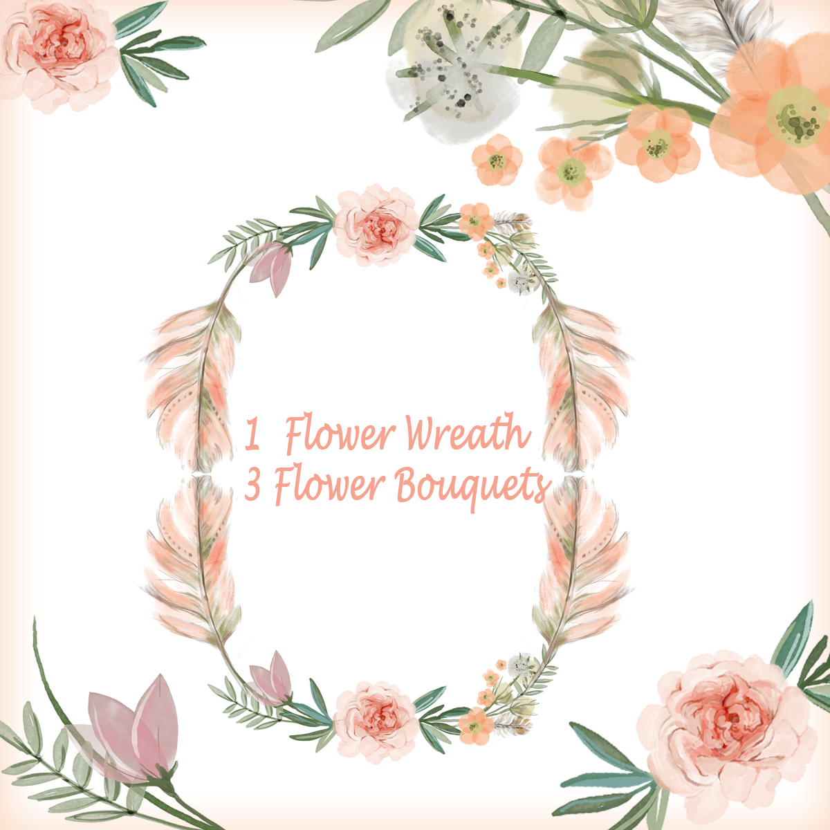 Watercolor Flower Wreathes , Flower Bouquet, Floral Frame Png, Wedding Bouquet, Arrangement, Bouquet, Digital Paper, Green Flowers, Bridal