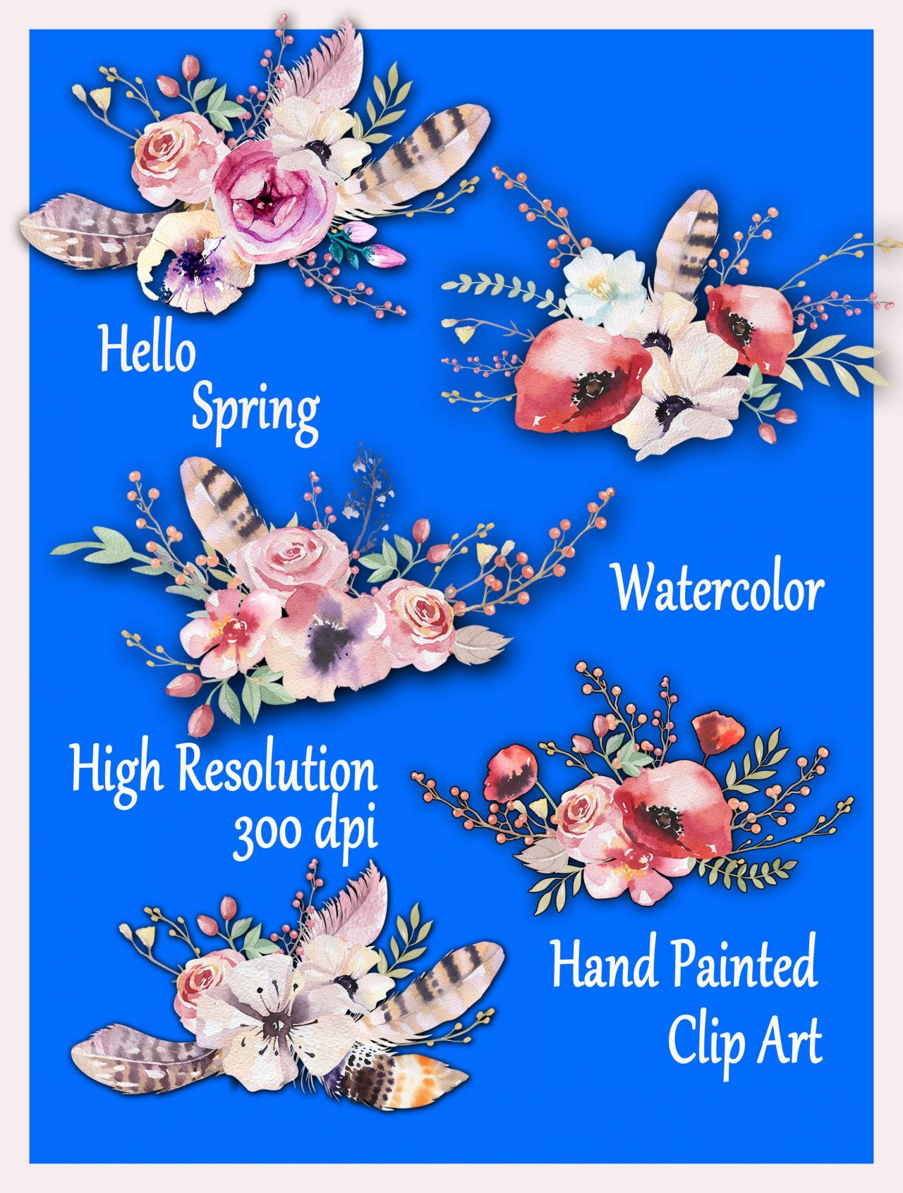Watercolor Floral Bouquet Clipart: "floral Clipart" Wedding Clip Art Floral Clip Art Diy Elements Wedding Invitation