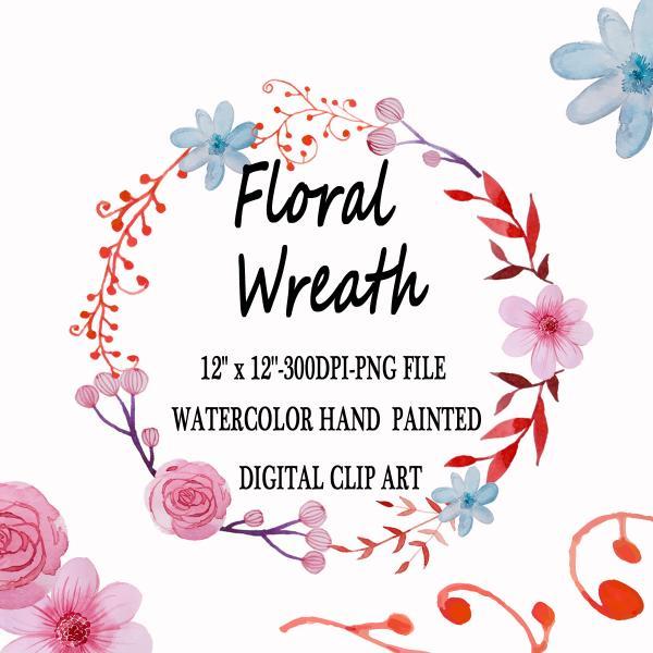 Watercolor Wreath Clipart, Wedding Floral Clip Art, Flowers Wreath ...